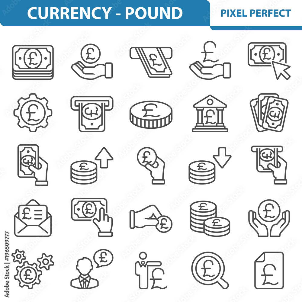 Currency - Pound Icons. Professional, pixel perfect icons depicting various finance, money and currency concepts. EPS 8 format.