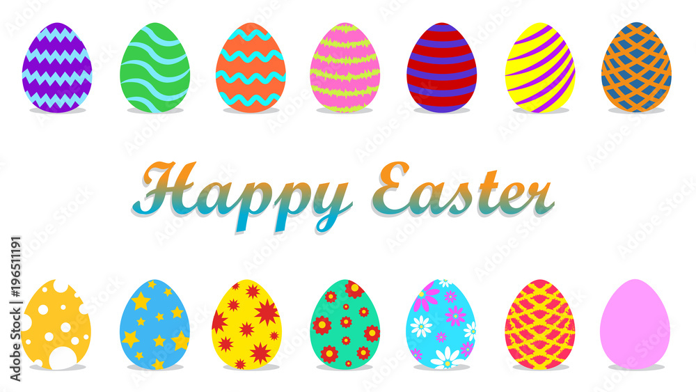 Vector Illustration of happy easter greeting card with set of colorful eggs on white background 