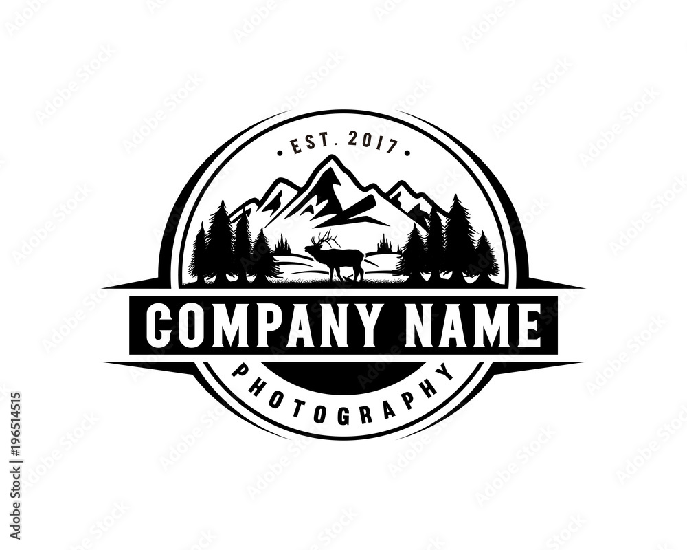 Beautiful Deer Animal on the Park Pine Tree with Mountain Silhouette Symbol  Vintage Circle Logo Vector Векторный объект Stock | Adobe Stock