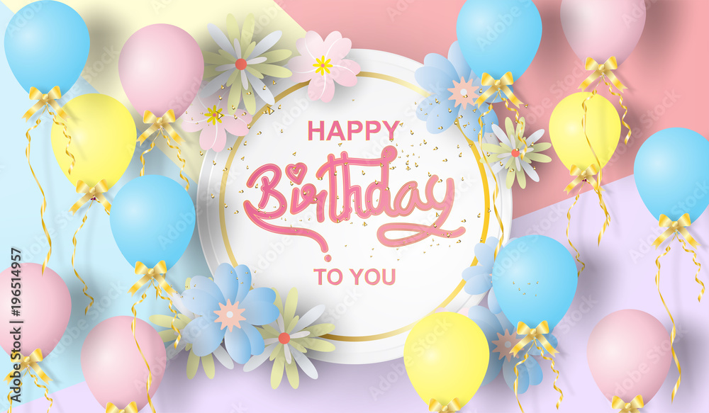Paper art of Happy birthday elements background vector design for greetings card, flyers, invitation, posters, brochure, banners, calendar,characters,love,gift. Paper art of Happy birthday elements background vector design for greetings card, flyers, invitation, posters, brochure, banners, calendar,characters,love,gift.