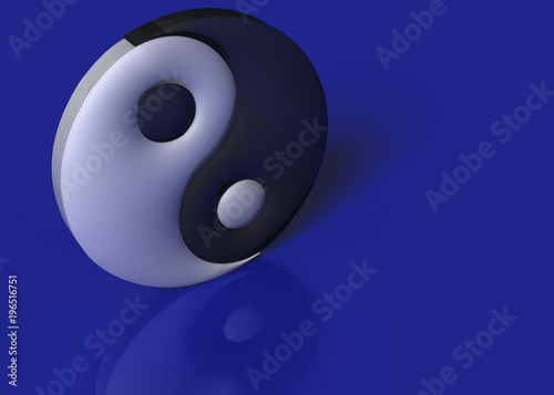 3D Illustration. A yin yang sign on a blue background