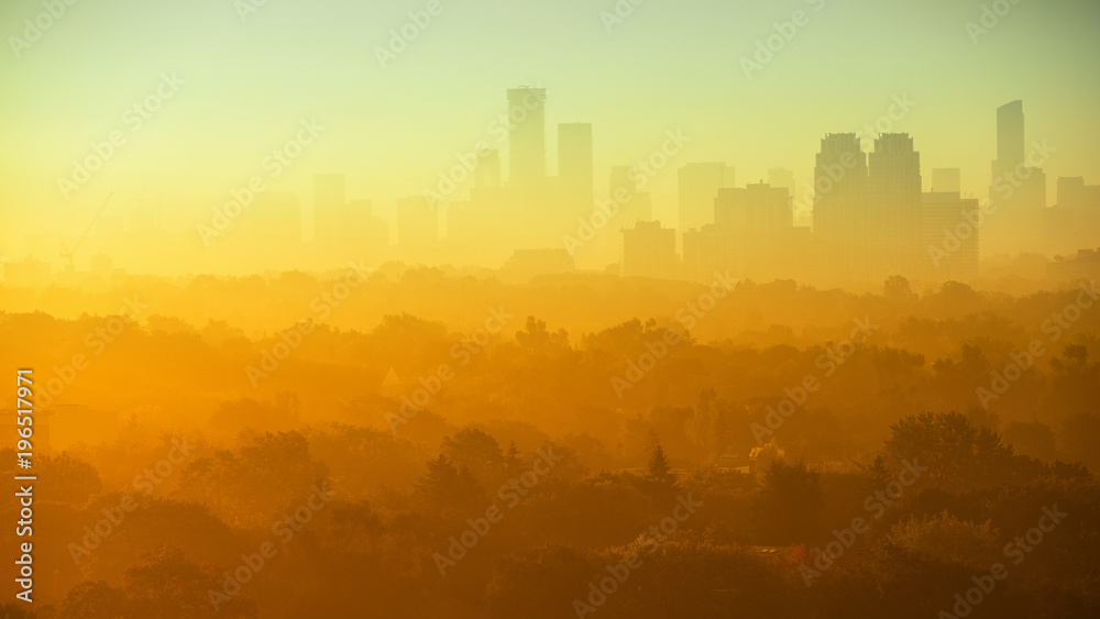 Foggy morning over Toronto's skyline 