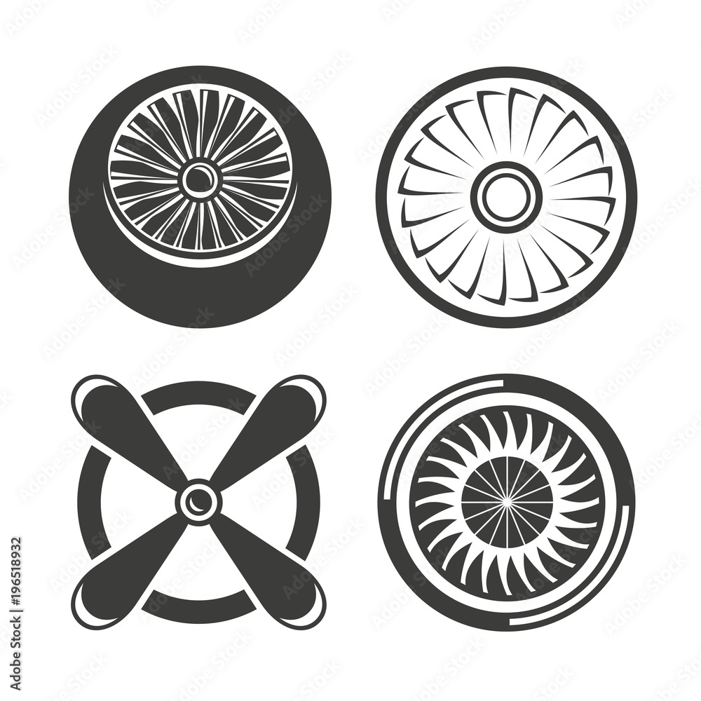 turbine, jet blade, engine blade icons