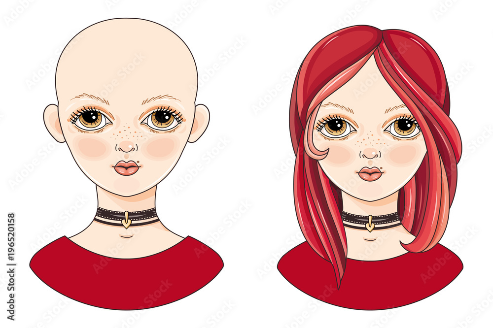 Avatar beautiful redheaded girl. Cartoon style. Kinky and shaved naked  teen. Portrait of a woman. Vector isolated picture. The Ombre hair coloring  Stock Vector | Adobe Stock