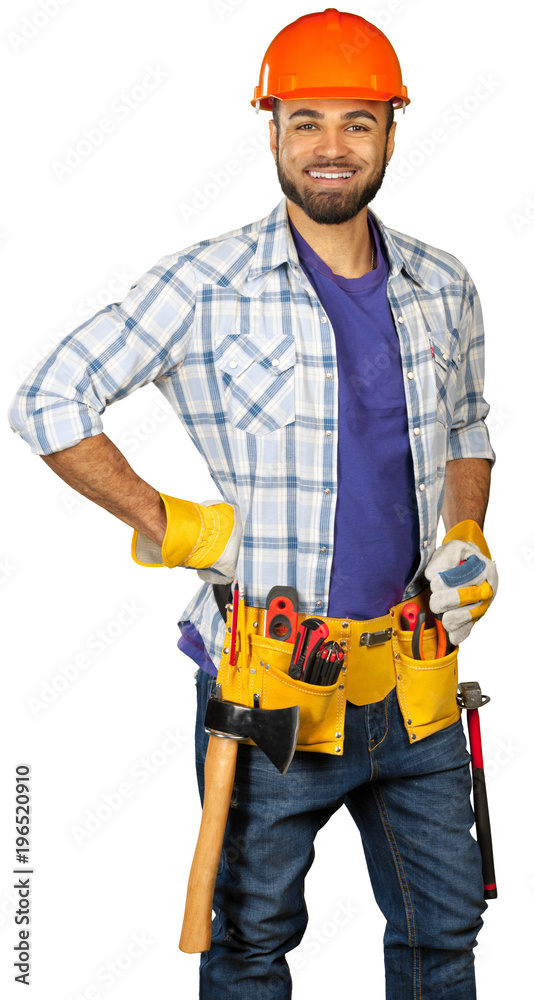 Construction worker isolated on white