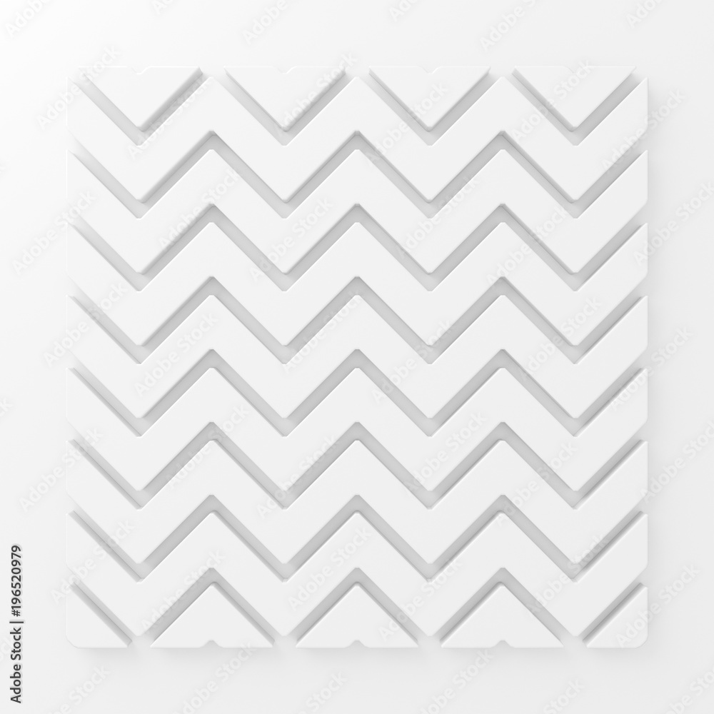 White wave tiles pattern, 3d rendering background.