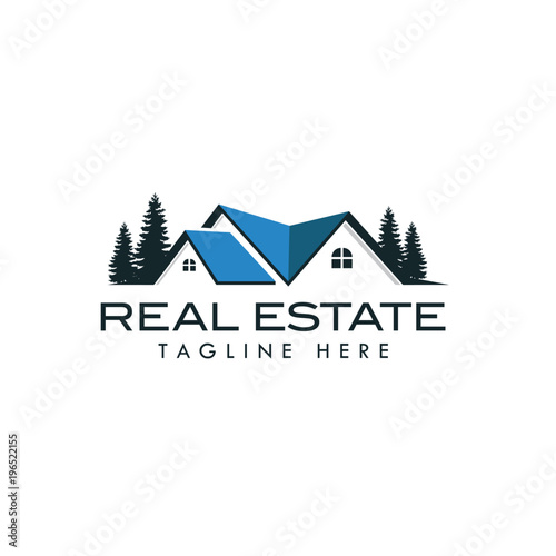 real estate logo template in blue. home vector logo