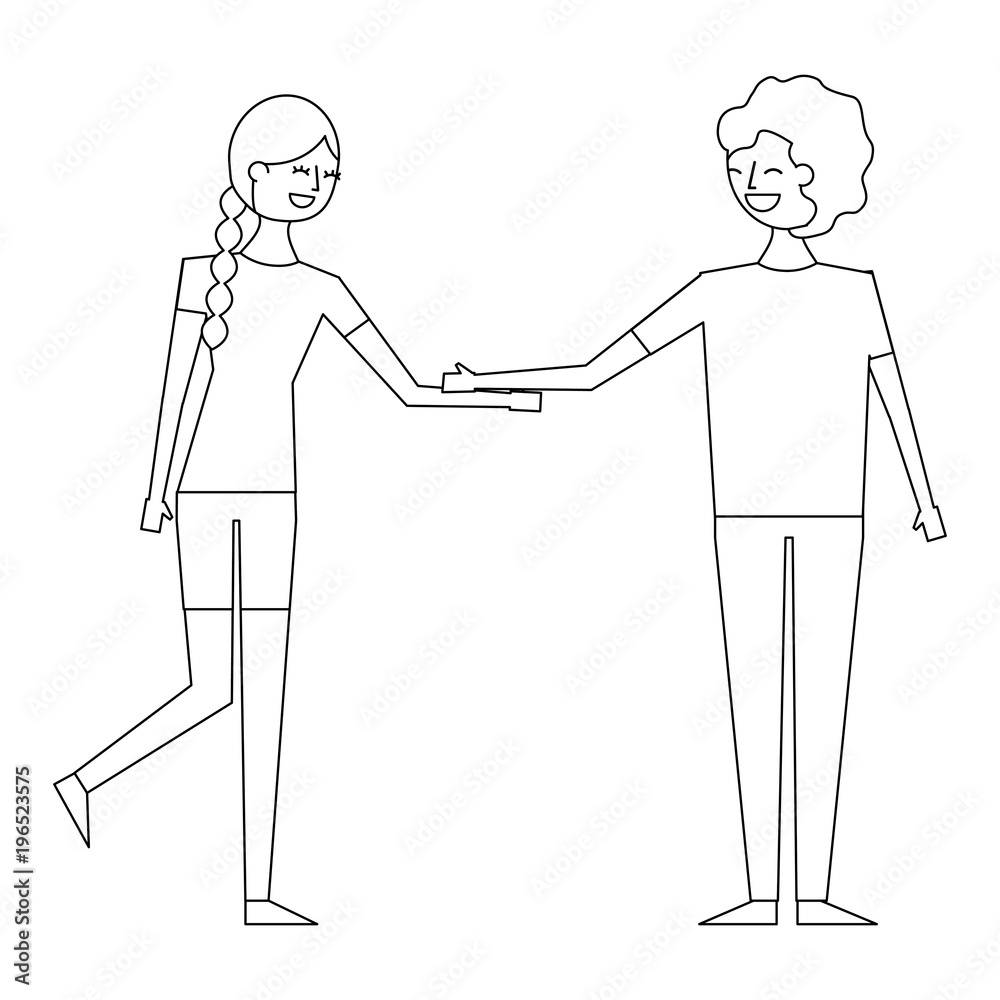 couple of young people relationship characters vector illustration thin line