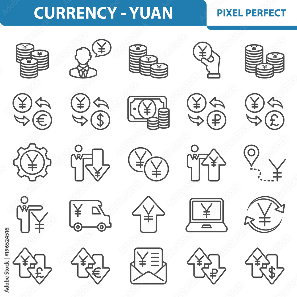 Currency - Yuan Icons. Professional, pixel perfect icons depicting various currency, finance and money ( yuan/yen ) concepts. EPS 8 format.