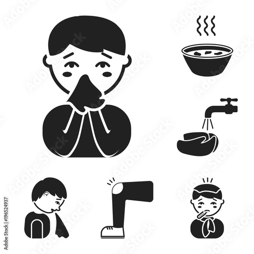 The sick man black icons in set collection for design.Illness and treatment vector symbol stock web illustration.