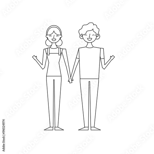 couple of young people characters vector illustration thin line