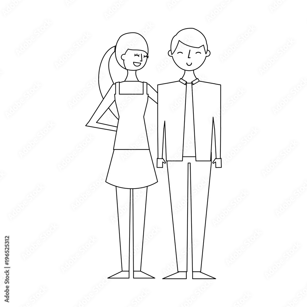 couple of young people characters vector illustration thin line couple of young people characters vector illustration thin line