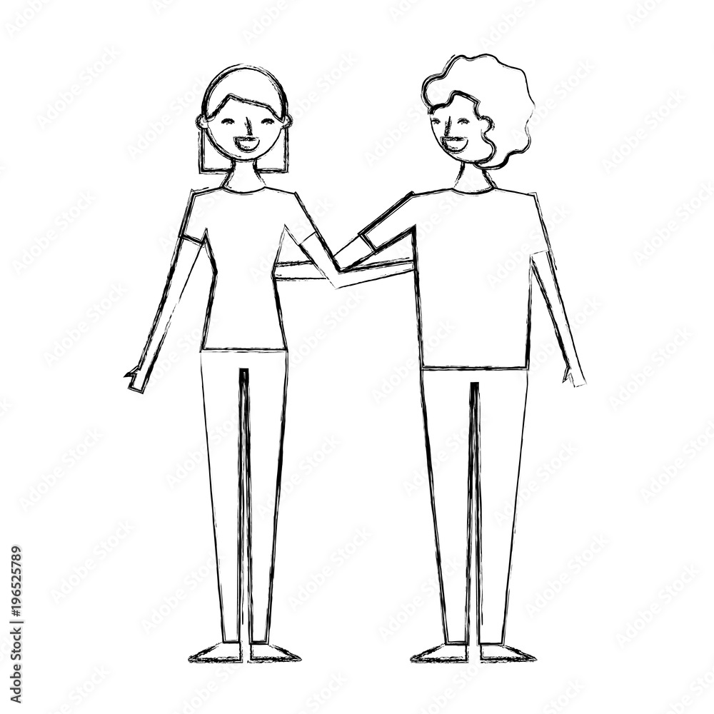 couple of young people relationship characters vector illustration sketch design