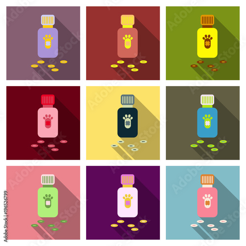 Pet drugs, vitamins. Outline vector illustration isolated on background for advertising banners, flyers, posters and other items.