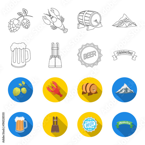 Shorts with suspenders, a glass of beer, a sign, an emblem. Oktoberfest set collection icons in outline,flet style vector symbol stock illustration web. photo