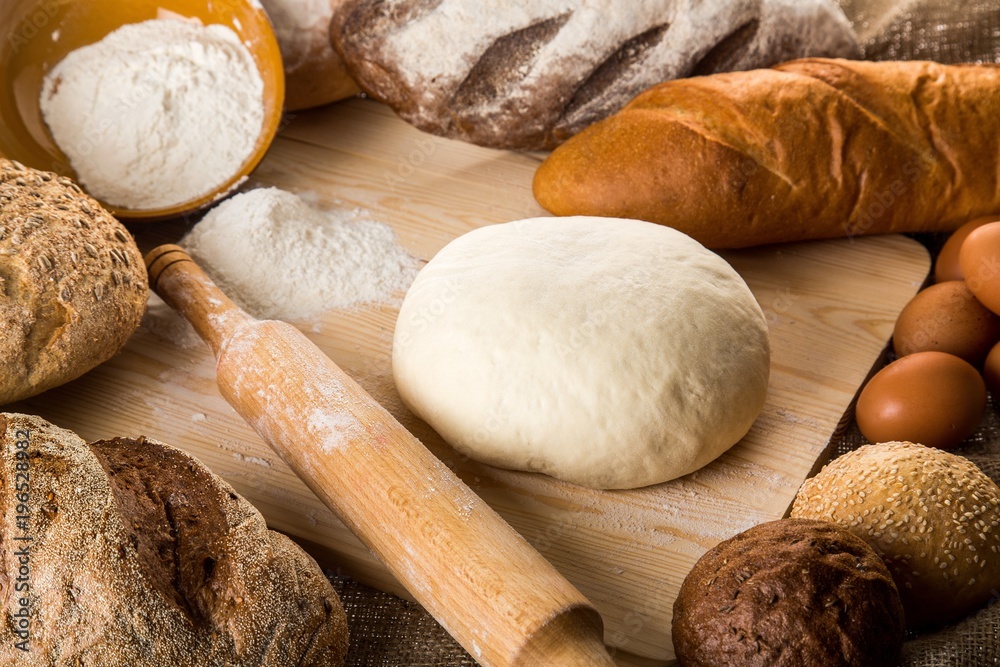 Bread Dough with Ingredients and Rolling Pin Bread Dough with Ingredients and Rolling Pin