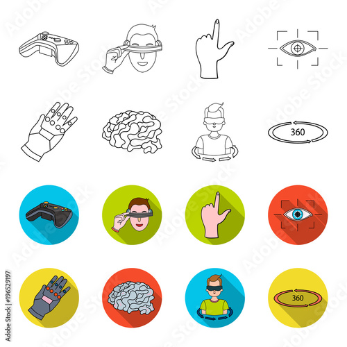 Technology, innovation, man, complemented .Virtual reality set collection icons in outline,flet style vector symbol stock illustration web.