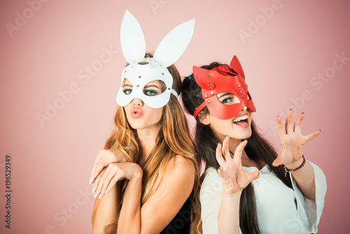 beautiful young women in mask.