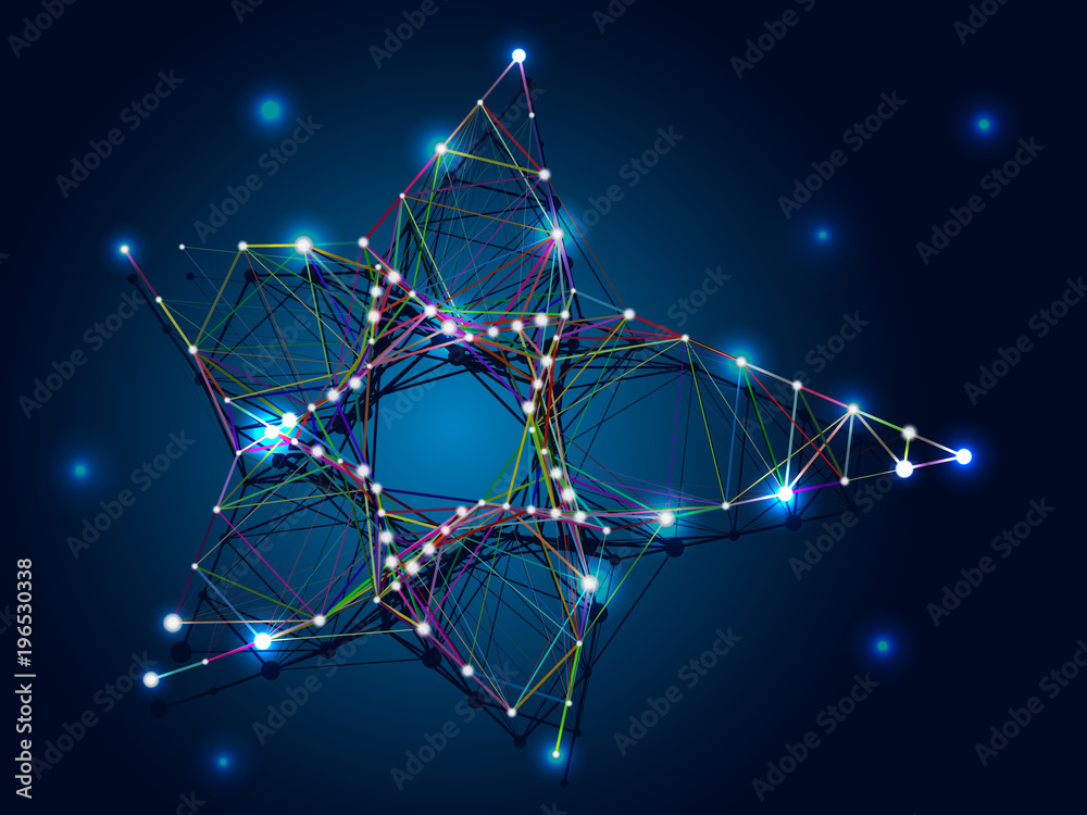 Abstract stars from lines and dots with shadow background.