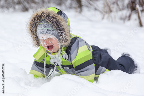 Baby boy fall in snow