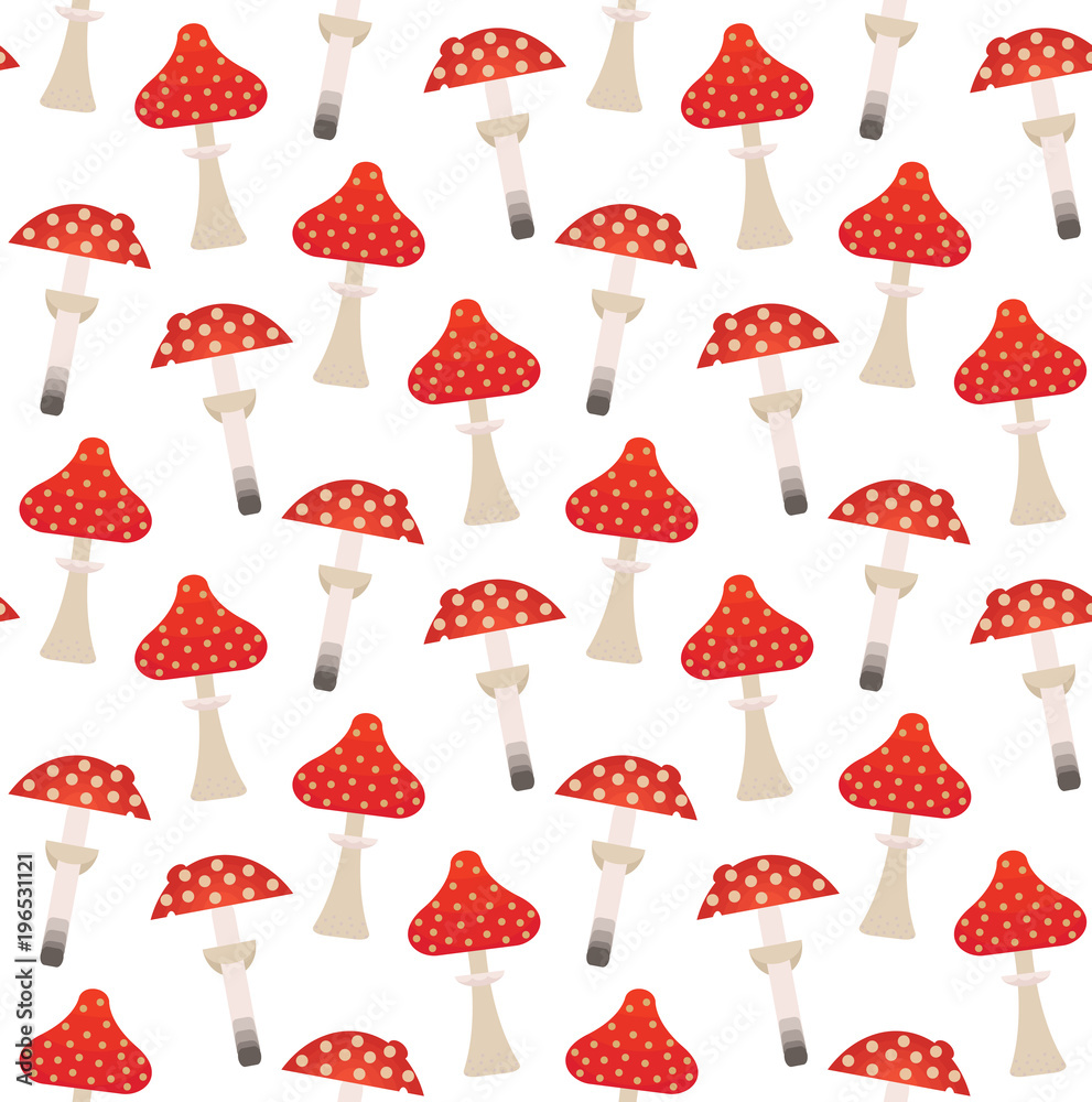 Vector flat style seamless pattern with forest folk mushrooms. Ttraditional seamless pattern with forest berries and mushroom. Vector flat style seamless pattern with forest folk mushrooms. Ttraditional seamless pattern with forest berries and mushroom.