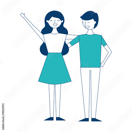 couple of young people relationship characters vector illustration green and blue design