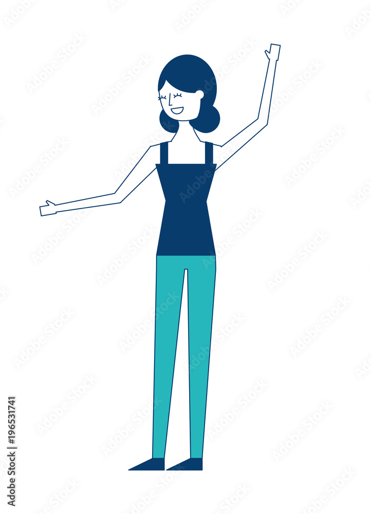 young woman people character gesturing with arms vector illustration green and blue design young woman people character gesturing with arms vector illustration green and blue design