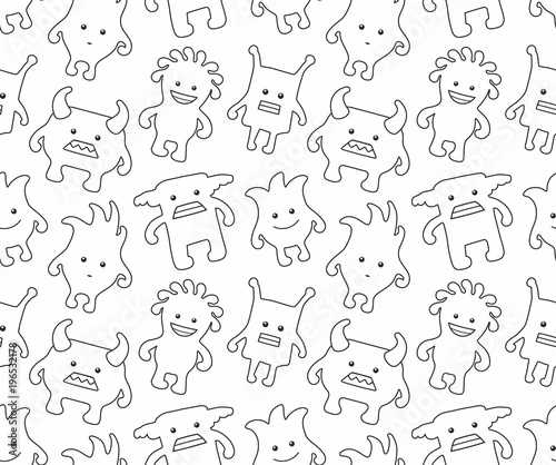 Fototapeta Naklejka Na Ścianę i Meble -  seamless monsters pattern. thin line style. isolated on white background