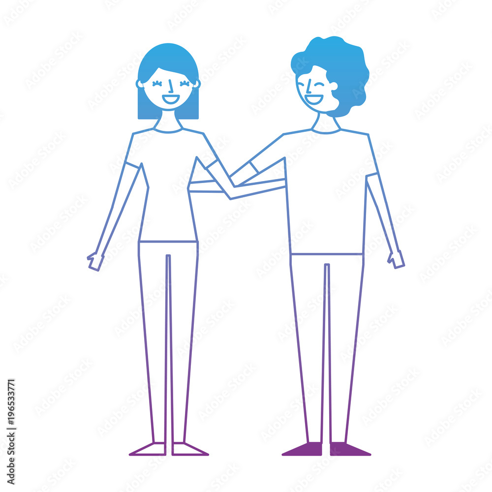 couple of young people relationship characters vector illustration degrade color design