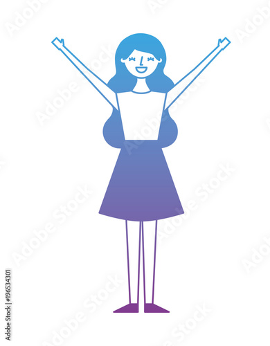 young woman people character gesturing with arms vector illustration degrade color design