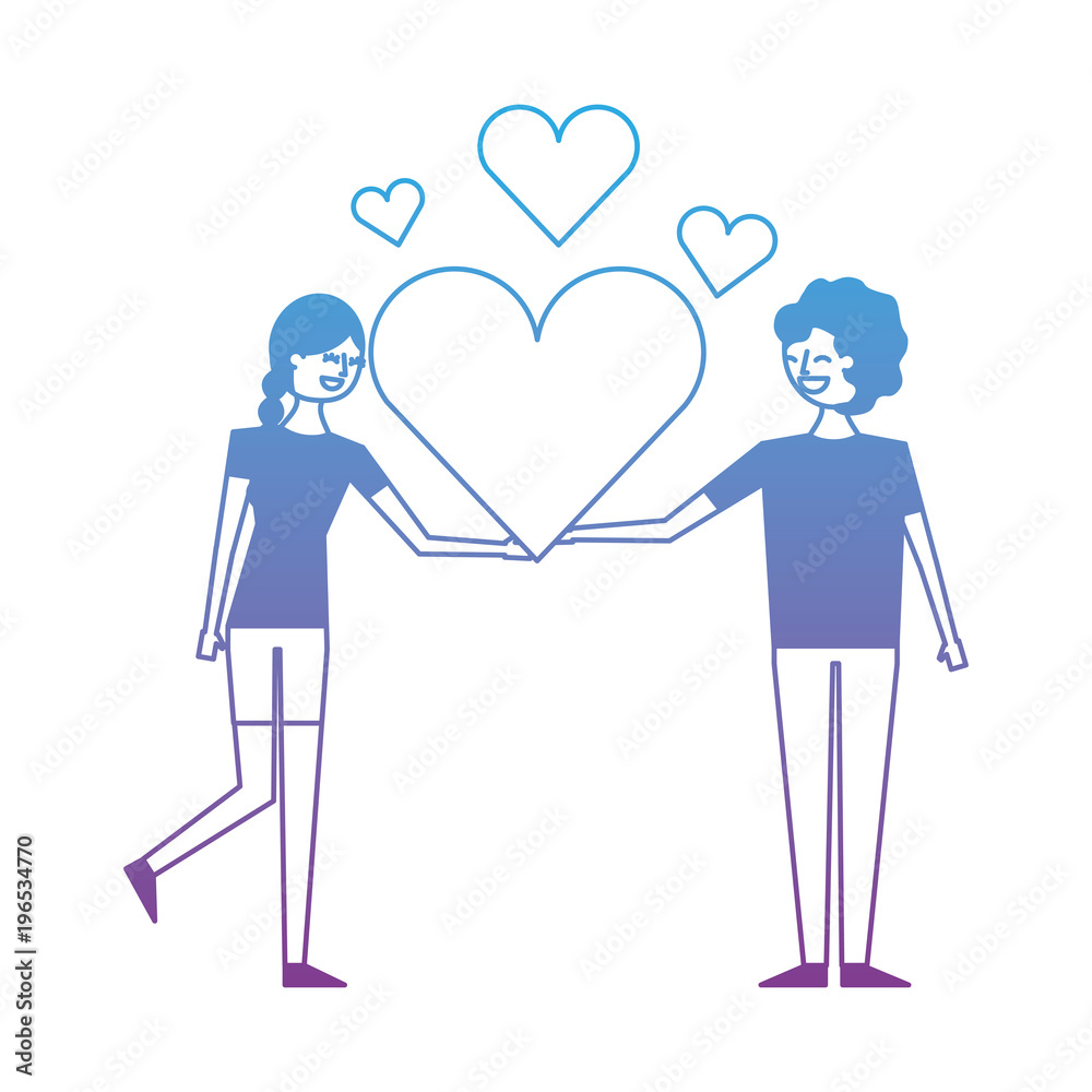 couple of young people in love heart romantic vector illustration degrade color design couple of young people in love heart romantic vector illustration degrade color design