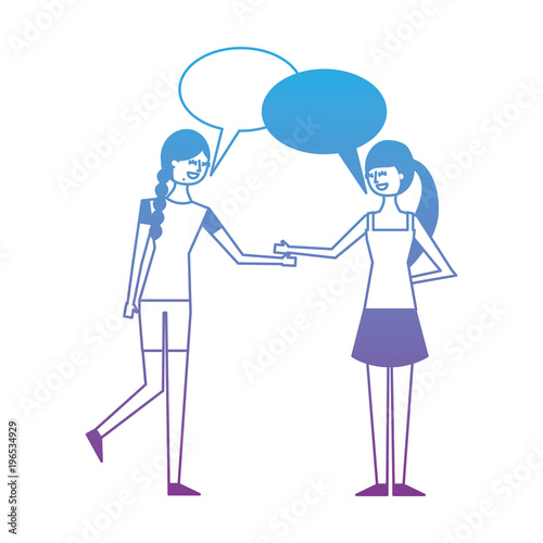 people character friends women speech bubble talking vector illustration degrade color design © Gstudio