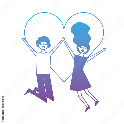 couple of young people in love heart romantic vector illustration degrade color design