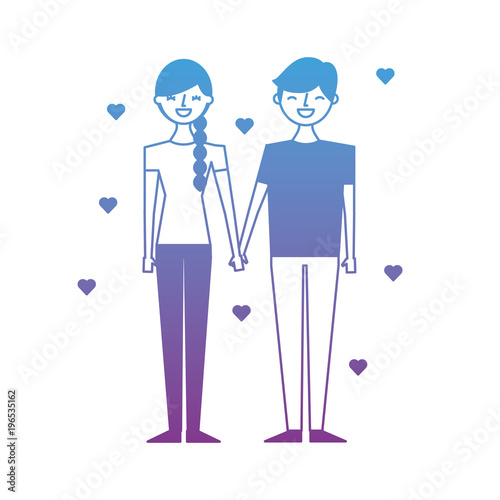 couple of young people in love heart romantic vector illustration degrade color design