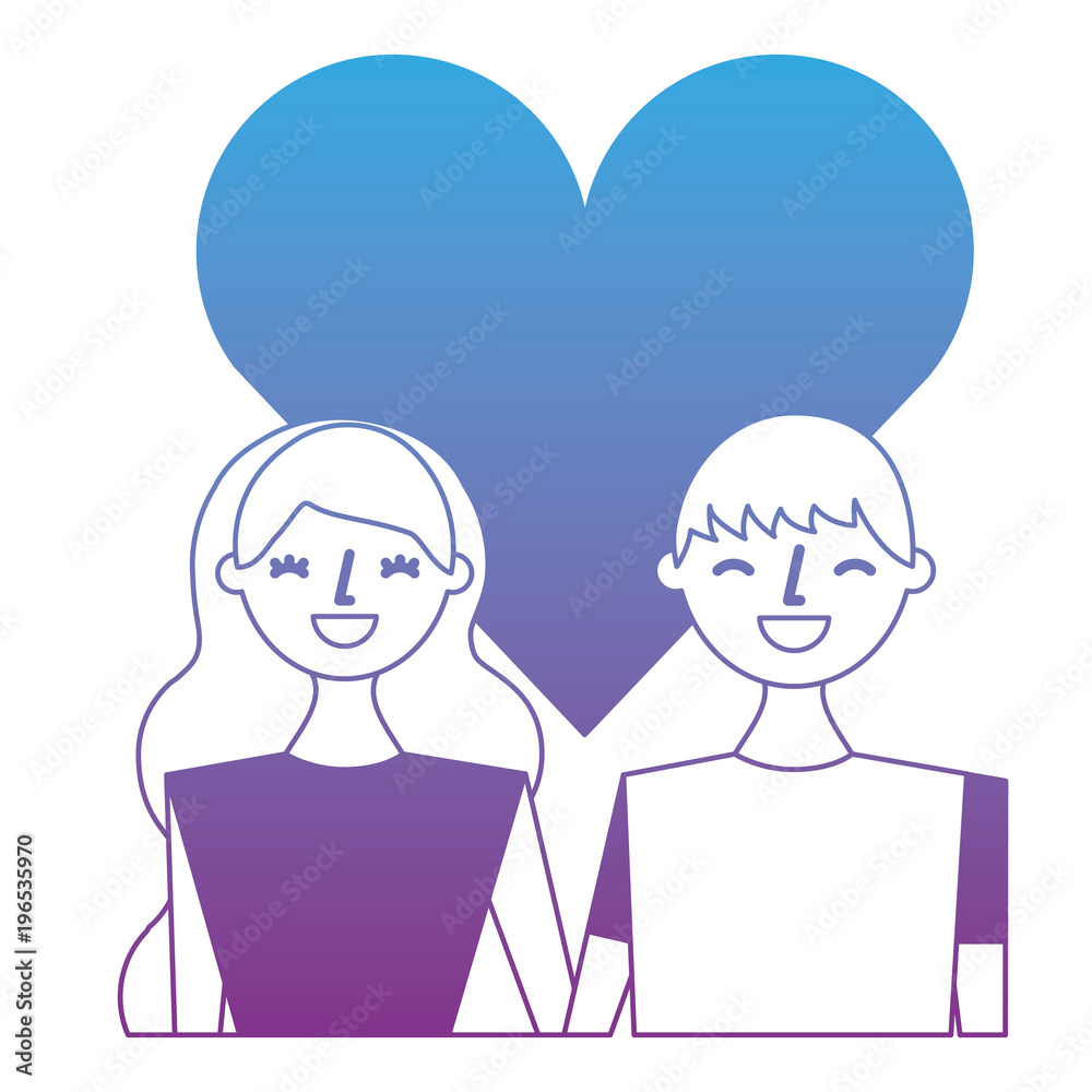 couple of young people in love heart romantic vector illustration degrade color design couple of young people in love heart romantic vector illustration degrade color design