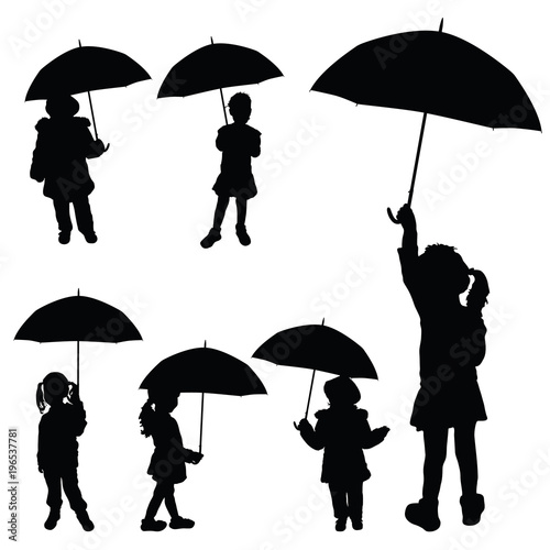 child girl holding umbrella silhouette