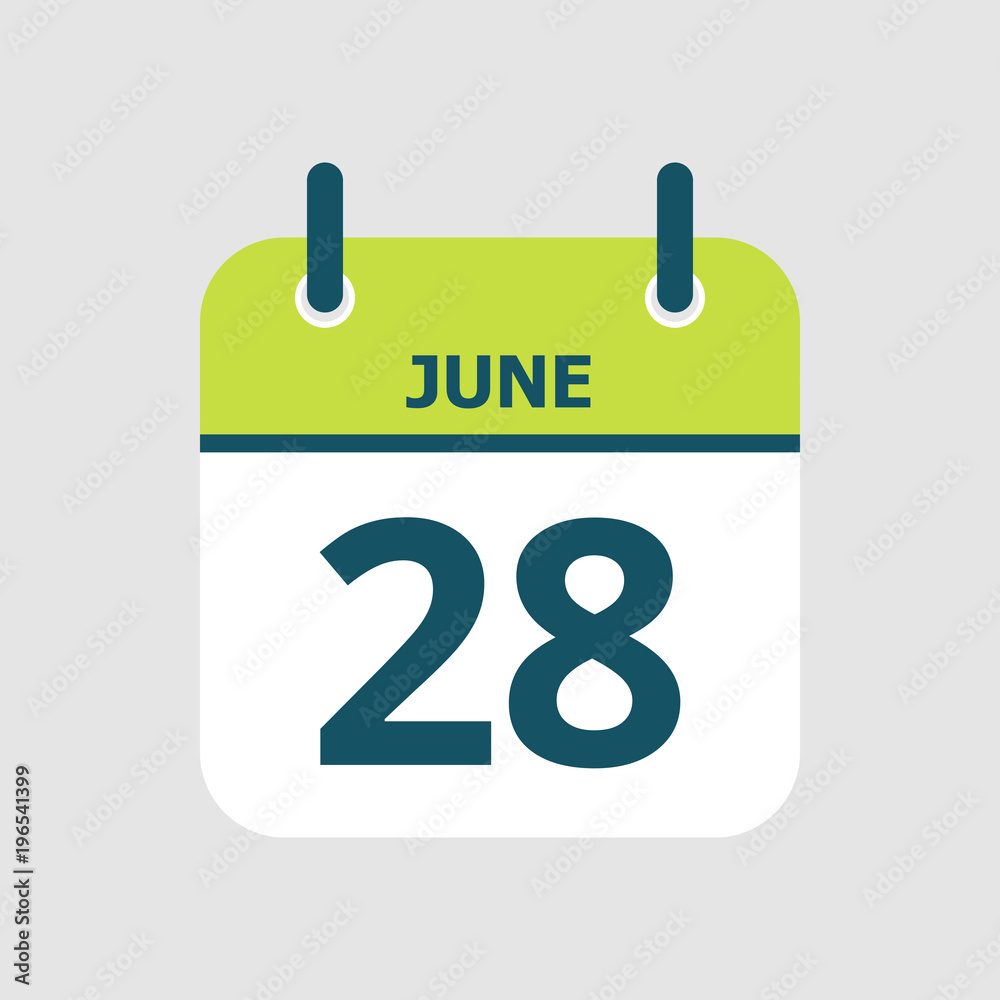 Flat icon calendar 28th of June isolated on gray background. Vector illustration. Flat icon calendar 28th of June isolated on gray background. Vector illustration.