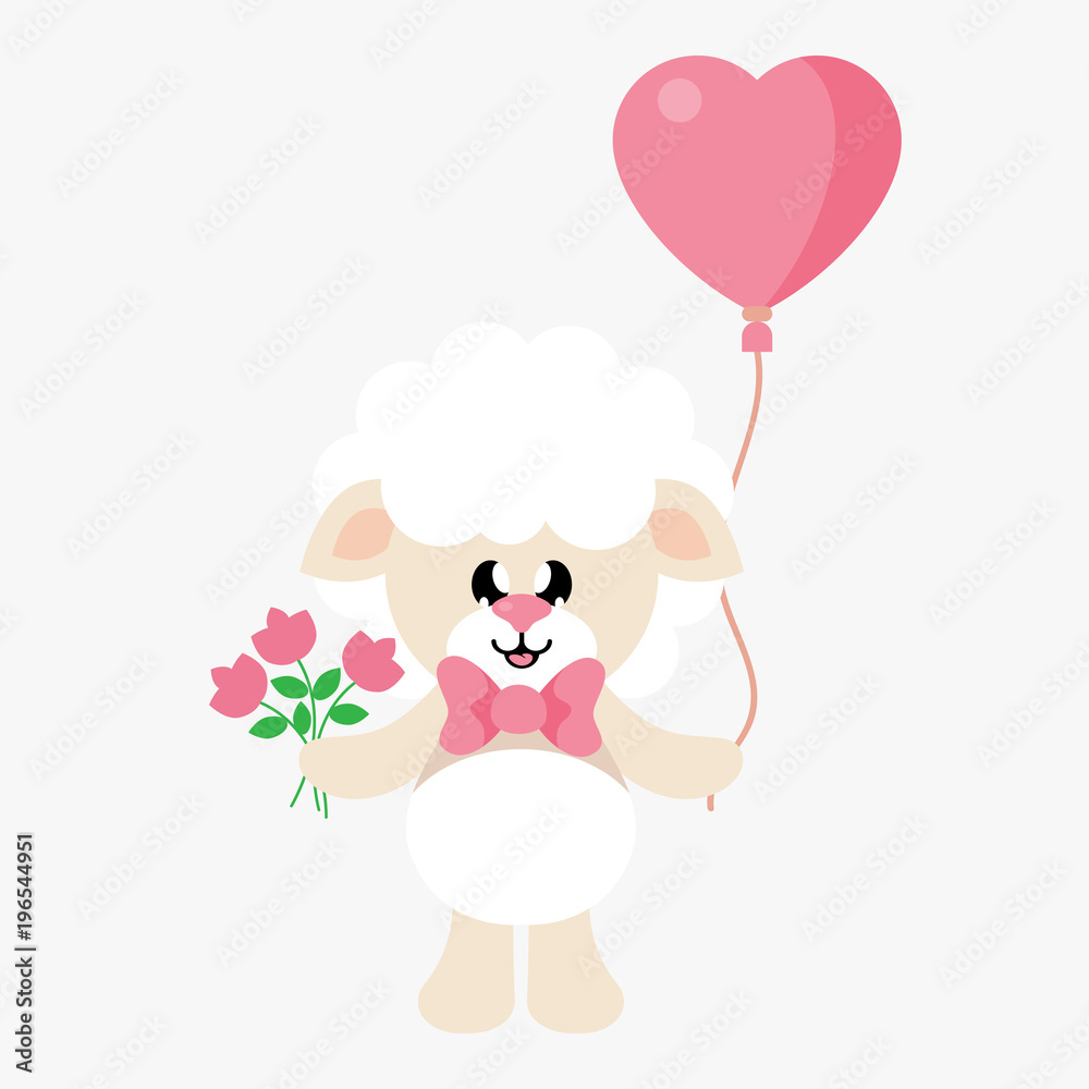 cartoon cute sheep with tie and flowers and lovely balloons cartoon cute sheep with tie and flowers and lovely balloons