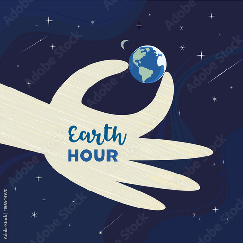 Earth hour day concept. Stop polluting the globe. Support promise for planet actions, change global world. Environmental threat. Make personal promise to planet banner background. Vector illustration