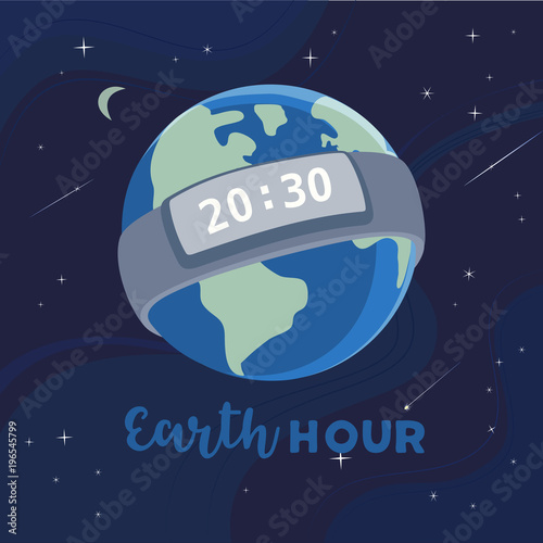 Earth hour day concept. Stop polluting the globe. Support promise for planet actions, change global world. Environmental threat. Make personal promise to planet banner background. Vector illustration