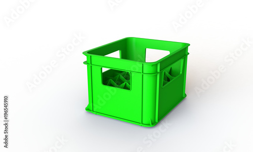 Plastic crate box isolated on white. The crate can hold bottle or cans