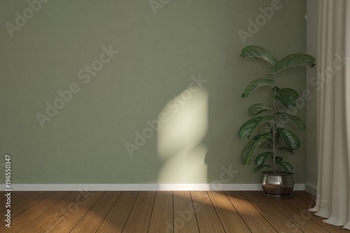 Fototapeta Naklejka Na Ścianę i Meble -  Green empty room. Scandinavian interior design. 3D illustration