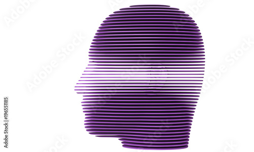 3d model of a humane head with colored skin isolated on white. it is a man face with bold head staring at various angles looking strait.