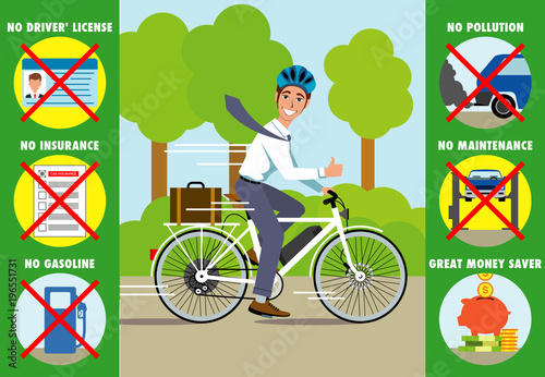 vector illustration showing the economic advantages of electric bicycle on a car photo