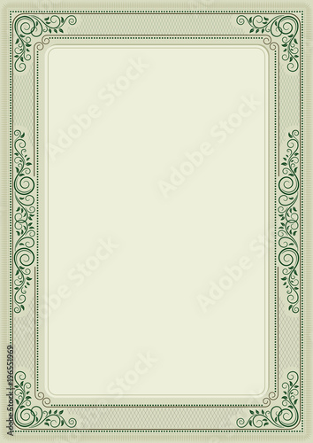 Ornate framework. A3 page size. Template for certificate, diploma, announcement, label, card.