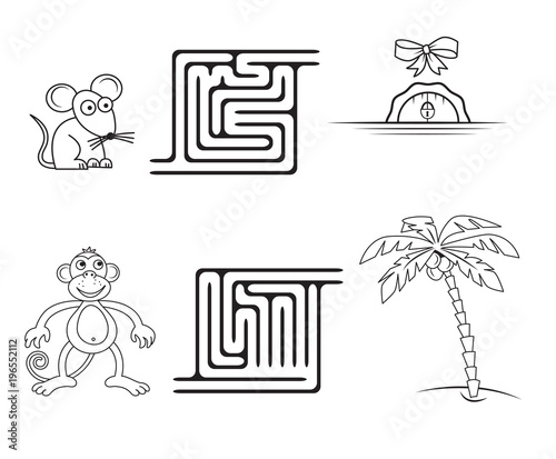 Square maze game for kids. Coloring page. 
