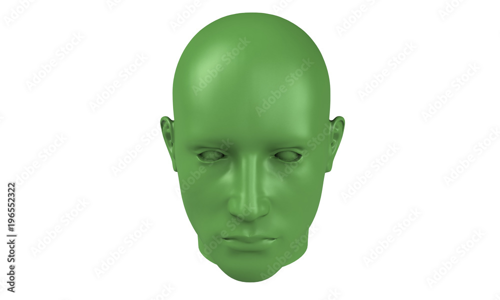 3d model of a humane head with colored skin isolated on white. it is a man face with bold head staring at various angles looking strait. 3d model of a humane head with colored skin isolated on white. it is a man face with bold head staring at various angles looking strait.