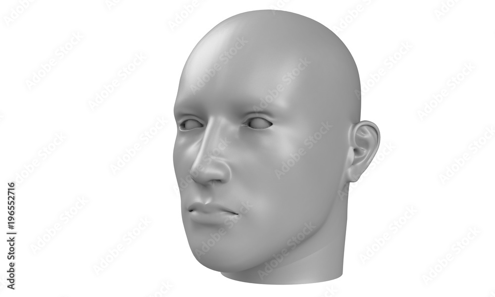 3d model of a humane head with white skin isolated on white. it is a man face with bold head staring at various angles looking strait. 3d model of a humane head with white skin isolated on white. it is a man face with bold head staring at various angles looking strait.