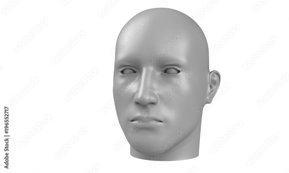 3d model of a humane head with white skin isolated on white. it is a man face with bold head staring at various angles looking strait. 3d model of a humane head with white skin isolated on white. it is a man face with bold head staring at various angles looking strait.