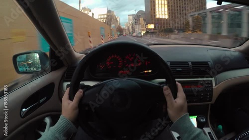 Point of view driving a car in Frankfurt, Germany